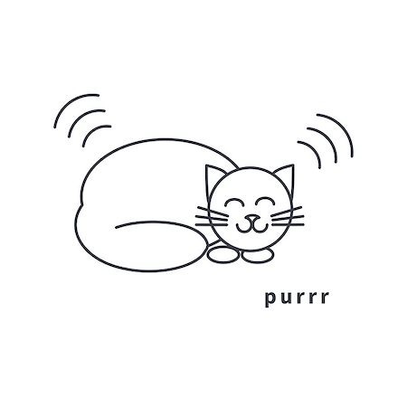 Happy resting purr home   smiling cat.  Vector line icon on white background. Stock Photo - Budget Royalty-Free & Subscription, Code: 400-08403740