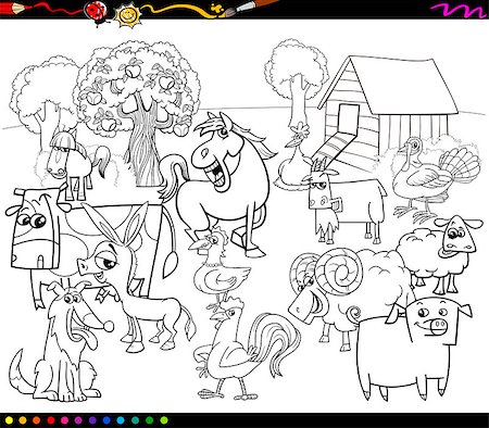 Black and White Cartoon Illustration of Farm Animal Characters Group for Coloring Book Stock Photo - Budget Royalty-Free & Subscription, Code: 400-08403865