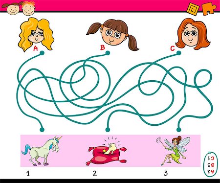 simsearch:400-08973723,k - Cartoon Illustration of Education Paths or Maze Puzzle Task for Preschoolers with Girls and Fantasy Characters Foto de stock - Royalty-Free Super Valor e Assinatura, Número: 400-08403885