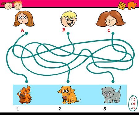 simsearch:400-08973723,k - Cartoon Illustration of Education Paths or Maze Puzzle Task for Preschoolers with Children and Pets Foto de stock - Royalty-Free Super Valor e Assinatura, Número: 400-08403880