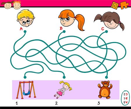 simsearch:400-08973723,k - Cartoon Illustration of Educational Paths or Maze Puzzle Task for Preschoolers with Children and Toys Foto de stock - Royalty-Free Super Valor e Assinatura, Número: 400-08403883