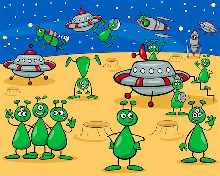 simsearch:400-04154451,k - Cartoon Illustrations of Fantasy Aliens or Martians Characters Group with Ufo Stock Photo - Budget Royalty-Free & Subscription, Code: 400-08403897
