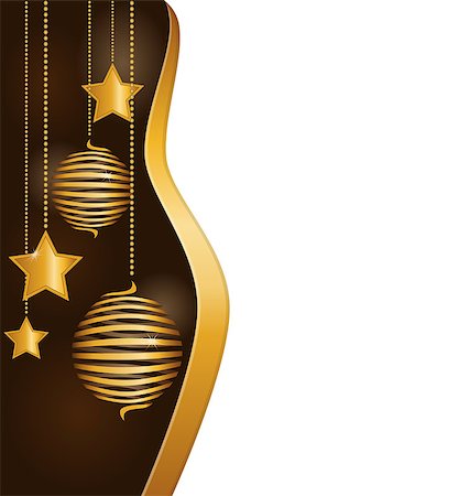 Christmas background with golden spiral balls and stars hanging on chains Fotografie stock - Microstock e Abbonamento, Codice: 400-08403936