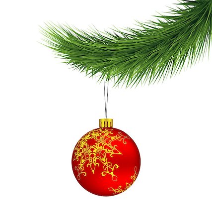 Red Christmas ball on pine branch isolated on white background Fotografie stock - Microstock e Abbonamento, Codice: 400-08403932