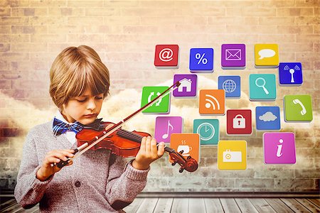 cute little boy playing violin  against clouds in a room Stock Photo - Budget Royalty-Free & Subscription, Code: 400-08414108