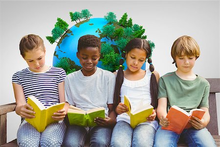 Children reading books at park against grey vignette Stock Photo - Budget Royalty-Free & Subscription, Code: 400-08414308