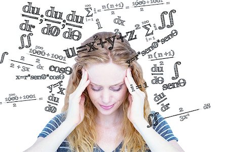 simsearch:400-07833287,k - A blonde woman having headache against maths equation Fotografie stock - Microstock e Abbonamento, Codice: 400-08414446