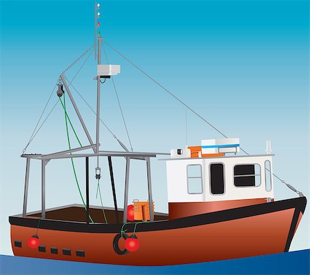 An Orange and White Inshore Fishing Boat with a blue sky background Stock Photo - Budget Royalty-Free & Subscription, Code: 400-08414522
