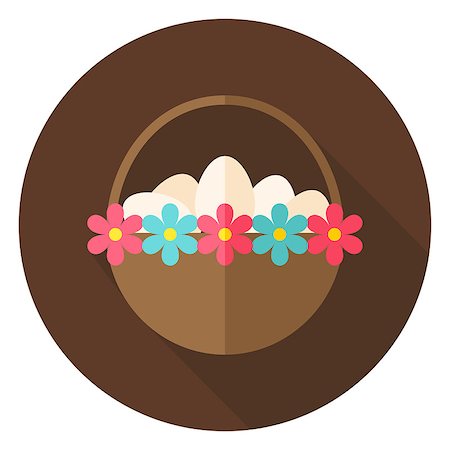 simsearch:400-08414575,k - Easter Basket with Eggs and Flowers Circle Icon. Flat Design Vector Illustration with Long Shadow. Spring Christian Holiday Symbol. Stock Photo - Budget Royalty-Free & Subscription, Code: 400-08414567