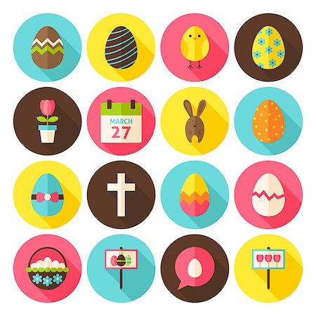 simsearch:400-08415392,k - Happy Easter Icon Set with long Shadow. Flat Design Vector Illustration. Spring Religion Holiday. Collection of Circle website Icons. Photographie de stock - Aubaine LD & Abonnement, Code: 400-08414597