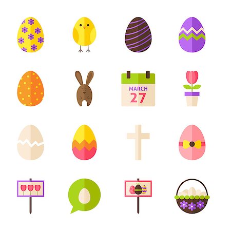 simsearch:400-08414575,k - Happy Easter Objects Set isolated over White. Flat Design Vector Illustration. Collection of Spring Holiday Items. Stock Photo - Budget Royalty-Free & Subscription, Code: 400-08414598