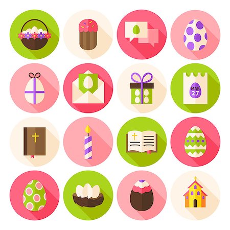 simsearch:400-08414575,k - Happy Easter Spring Icon Set with long Shadow. Flat Design Vector Illustration. Spring Religion Holiday. Collection of Circle website Icons. Stock Photo - Budget Royalty-Free & Subscription, Code: 400-08414615