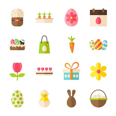 simsearch:400-08414575,k - Happy Easter Spring Objects Set isolated over White. Flat Design Vector Illustration. Collection of Season Holiday Items. Stock Photo - Budget Royalty-Free & Subscription, Code: 400-08414616