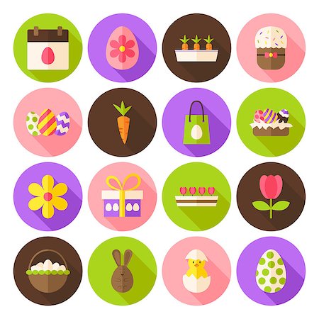 simsearch:400-08415392,k - Happy Spring Easter Icon Set with long Shadow. Flat Design Vector Illustration. Spring Religion Holiday. Collection of Circle website Icons. Photographie de stock - Aubaine LD & Abonnement, Code: 400-08414621