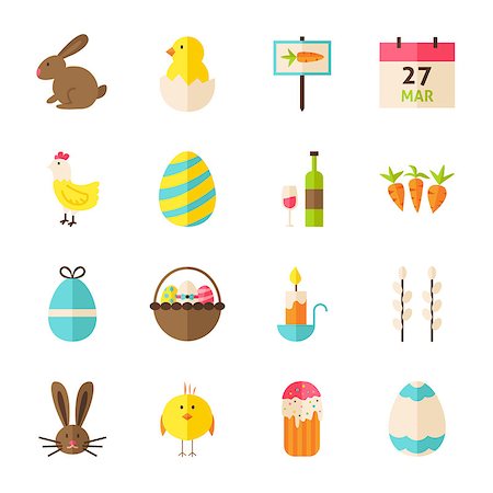 simsearch:400-08414575,k - Happy Spring Easter Objects Set isolated over White. Flat Design Vector Illustration. Collection of Season Holiday Items. Stock Photo - Budget Royalty-Free & Subscription, Code: 400-08414622