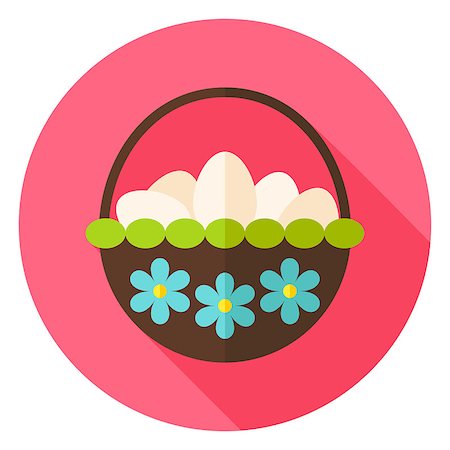 simsearch:400-08415392,k - Basket with Flowers full of Eggs Circle Icon. Flat Design Vector Illustration with Long Shadow. Spring Christian Holiday Symbol. Photographie de stock - Aubaine LD & Abonnement, Code: 400-08414636