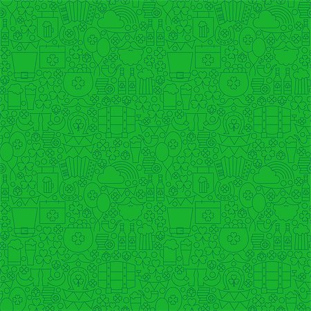 pot of gold - Thin Holiday Line Saint Patrick Day Green Seamless Pattern. Vector Design and Tile Background in Trendy Modern Style. Thin Outline Irish Art. Stock Photo - Budget Royalty-Free & Subscription, Code: 400-08414642