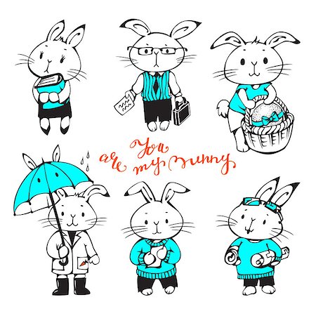 simsearch:400-08533967,k - Illustration of funny cartoon Bunnies. Hand-drawn illustration. Vector set. Stock Photo - Budget Royalty-Free & Subscription, Code: 400-08414865