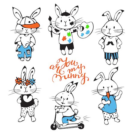 simsearch:400-08531223,k - Illustration of funny cartoon Bunnies. Hand-drawn illustration. Vector set. Photographie de stock - Aubaine LD & Abonnement, Code: 400-08414869