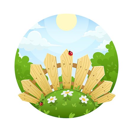 Wooden fence on lawn with flower. Eps10 vector illustration. Isolated on white background Stock Photo - Budget Royalty-Free & Subscription, Code: 400-08414884
