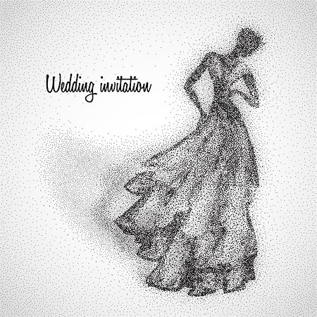 Beautiful bride illustration made from particles. Black and white vector Stock Photo - Budget Royalty-Free & Subscription, Code: 400-08414891