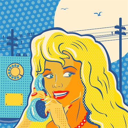 phone pop art - Pop Art Style Girl With Phone eps 8 file format Stock Photo - Budget Royalty-Free & Subscription, Code: 400-08415093