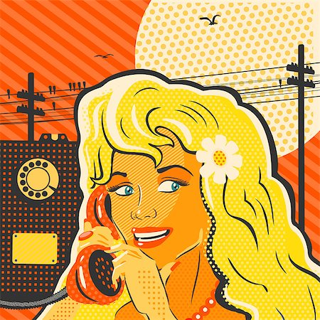 phone pop art - Pop Art Style Girl With Phone eps 8 file format Stock Photo - Budget Royalty-Free & Subscription, Code: 400-08415127