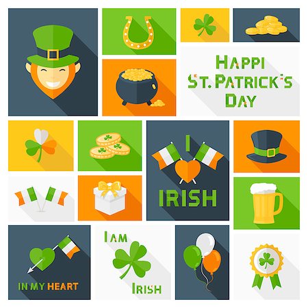simsearch:400-04316567,k - Vector Saint Patricks Day icons,sign,symbol,pictogram set for web,illustrations and design elements in flat style with ling shadow Foto de stock - Royalty-Free Super Valor e Assinatura, Número: 400-08415189