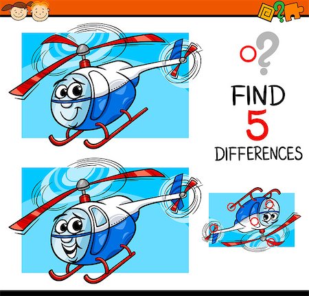 simsearch:400-08410906,k - Cartoon Illustration of Finding Differences Educational Task for Preschool Children with Helicopter Character Foto de stock - Super Valor sin royalties y Suscripción, Código: 400-08415246