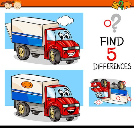 simsearch:400-08410906,k - Cartoon Illustration of Finding Differences Educational Task for Preschool Children with Truck Transport Character Foto de stock - Super Valor sin royalties y Suscripción, Código: 400-08415256