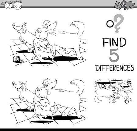 simsearch:400-08410906,k - Black and White Cartoon Illustration of Finding Differences Educational Task for Preschool Children with Running Dogs for Coloring Book Foto de stock - Super Valor sin royalties y Suscripción, Código: 400-08415251