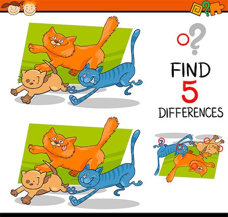 simsearch:400-08410906,k - Cartoon Illustration of Finding Differences Educational Task for Preschool Children with Running Cats Foto de stock - Super Valor sin royalties y Suscripción, Código: 400-08415252