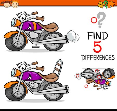 simsearch:400-08410906,k - Cartoon Illustration of Finding Differences Educational Task for Preschool Children with Bike Transport Character Foto de stock - Super Valor sin royalties y Suscripción, Código: 400-08415262