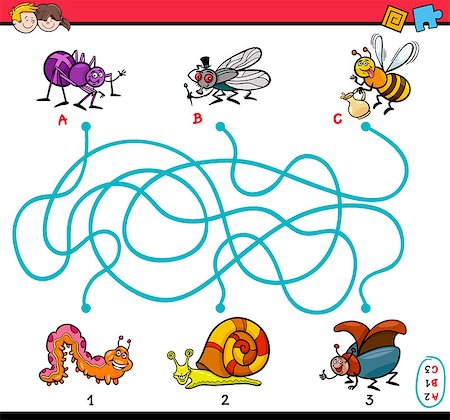 simsearch:400-08973723,k - Cartoon Illustration of Educational Paths or Maze Puzzle Task for Preschool Children with Insect Characters Foto de stock - Royalty-Free Super Valor e Assinatura, Número: 400-08415272