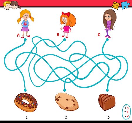 simsearch:400-08973723,k - Cartoon Illustration of Educational Paths or Maze Puzzle Task for Preschoolers with Children and Sweets Foto de stock - Royalty-Free Super Valor e Assinatura, Número: 400-08415280