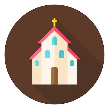 simsearch:400-08415392,k - Christian Religion Church with Cross Circle Icon. Flat Design Vector Illustration with Long Shadow. Building Symbol. Photographie de stock - Aubaine LD & Abonnement, Code: 400-08415386