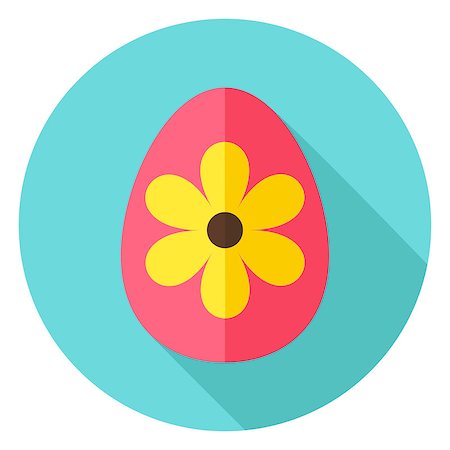 simsearch:400-08414575,k - Easter Egg with Big Flower Decor Circle. Flat Design Vector Illustration with Long Shadow. Spring Christian Holiday Symbol. Stock Photo - Budget Royalty-Free & Subscription, Code: 400-08415394