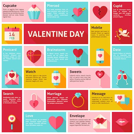 Flat Design Vector Icons Infographic Valentine Day Concept. Design elements for mobile and web applications with long shadow. Love holiday. Photographie de stock - Aubaine LD & Abonnement, Code: 400-08415405