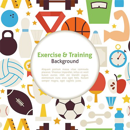 flat soccer ball - Sport Exercise and Training Background.  Flat Style Vector Illustration for Recreation and Competition Promotion Template. Corporate Identity with Text. Stock Photo - Budget Royalty-Free & Subscription, Code: 400-08415410