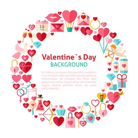 simsearch:400-08836108,k - Flat Style Vector Circle Template Collection of Valentines Day Objects. Collection of Love Wedding Holiday Items Isolated over white. Template with Design Elements and Text Foto de stock - Super Valor sin royalties y Suscripción, Código: 400-08415413