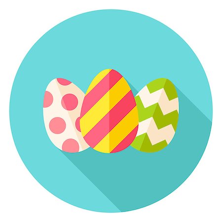 simsearch:400-08414575,k - Three Easter Eggs with Decor Circle Icon. Flat Design Vector Illustration with Long Shadow. Spring Christian Holiday Symbol. Stock Photo - Budget Royalty-Free & Subscription, Code: 400-08415452