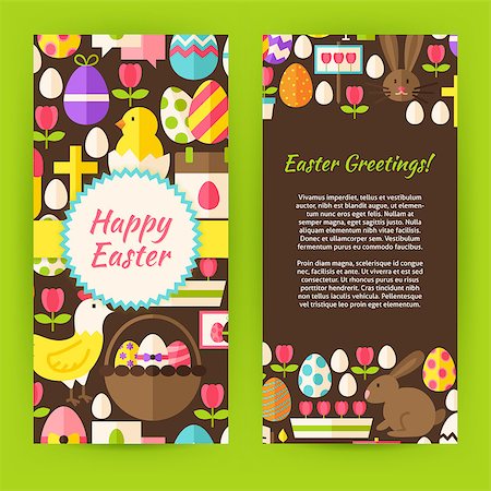 Vertical Flyer Template Happy Easter. Flat Style Design Vector Illustration of Brand Identity for Spring Promotion. Colorful Pattern for Christian Holiday Advertising. Fotografie stock - Microstock e Abbonamento, Codice: 400-08415484