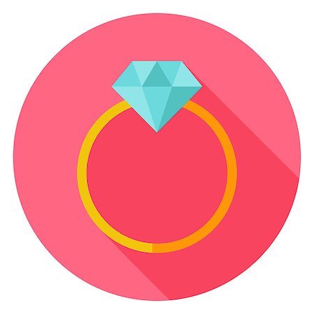 Wedding Ring with Diamond Circle Icon. Flat Design Vector Illustration with Long Shadow. Happy Valentine Day and Love Symbol. Photographie de stock - Aubaine LD & Abonnement, Code: 400-08415487