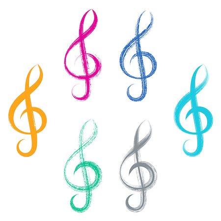 simsearch:400-06329491,k - Colorful vector treble clef icons brush strokes design Stock Photo - Budget Royalty-Free & Subscription, Code: 400-08415610