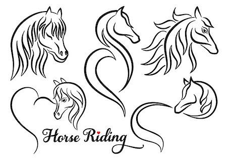 simsearch:400-05238383,k - Horseriding, horse heads, set of vector logo design elements Stock Photo - Budget Royalty-Free & Subscription, Code: 400-08415624