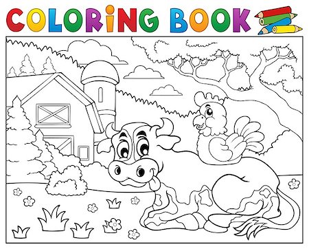 simsearch:400-08415762,k - Coloring book cow near farm theme 3 - eps10 vector illustration. Stock Photo - Budget Royalty-Free & Subscription, Code: 400-08415756