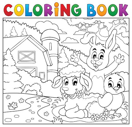 simsearch:400-08415762,k - Coloring book happy animals near farm - eps10 vector illustration. Stock Photo - Budget Royalty-Free & Subscription, Code: 400-08415761