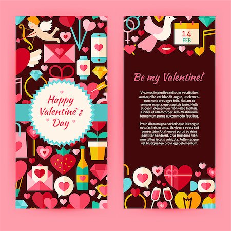simsearch:400-08836108,k - Flyer Template of Happy Valentine Day Objects and Elements. Flat Style Design Vector Illustration of Brand Identity for Wedding Promotion. Colorful Pattern for Love Advertising. Foto de stock - Super Valor sin royalties y Suscripción, Código: 400-08416036