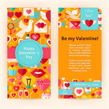 simsearch:400-08836108,k - Flyer Template of Happy Valentine Day Objects and Elements. Flat Style Design Vector Illustration of Brand Identity for Wedding Promotion. Colorful Pattern for Love Advertising. Foto de stock - Super Valor sin royalties y Suscripción, Código: 400-08416038