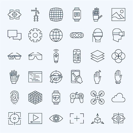 pictogram lines - Line Virtual Reality Icons Set. Vector Set of Modern Thin Line Icons for Innovation and Technology Augmented Reality gadgets. Stock Photo - Budget Royalty-Free & Subscription, Code: 400-08416056